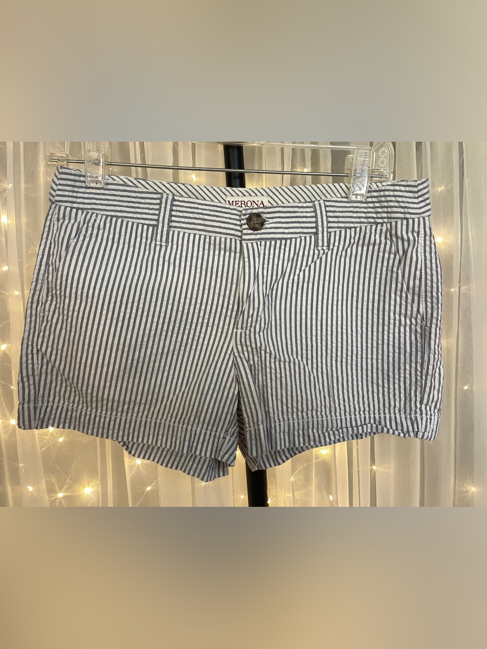 Merona Navy and White Seersucker Stripe Bermuda Shorts